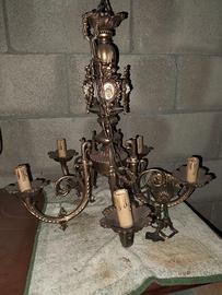 lampadario di origine francese ,in bronzoe ceramic