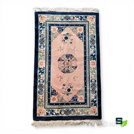 TAPPETO CINESE PECHINO ROSA E BLU ANNODATO A MANO