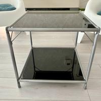 Tavolino quadrato in vetro e metallo silver