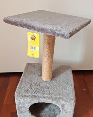 Tiragraffi per gatto con cuccia e cartellino