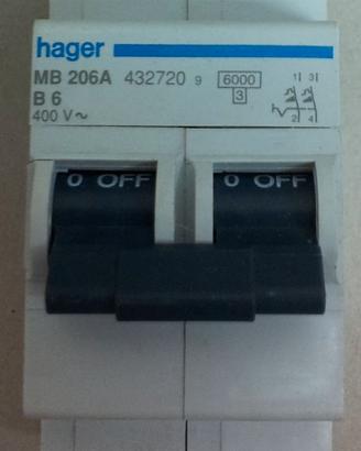 interruttore magnetotermico Hager MB206A  400V