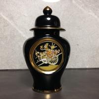 Raro vaso Giapponese vtg nero argento e oro 24K