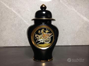 Raro vaso Giapponese vtg nero argento e oro 24K