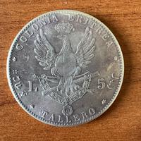 Moneta tallero 5 lire Eritrea 1891