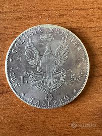 Moneta tallero 5 lire Eritrea 1891