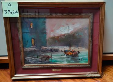 Quadro G. Rizzo marina con barche 37x27 cm