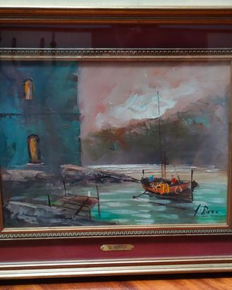 Quadro G. Rizzo marina con barche 37x27 cm