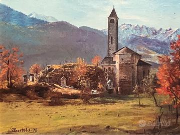 Dipinto olio su tela paesaggio XX secolo Bertoldi