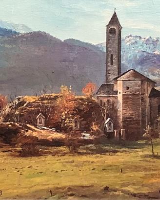 Dipinto olio su tela paesaggio XX secolo Bertoldi