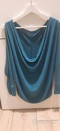 Maglia cotone  a 3/4 blu petrolio