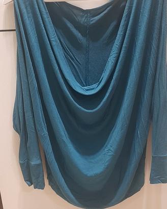 Maglia cotone  a 3/4 blu petrolio