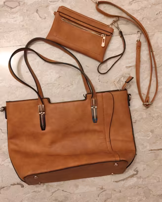 Borsa + pochette marrone chiaro