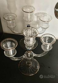2 Candelabri in vetro con bordi dorati