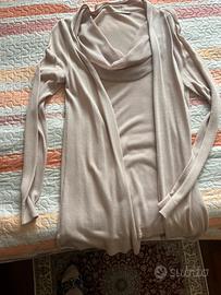 Maglia cotone con collo in seta  rosa antico