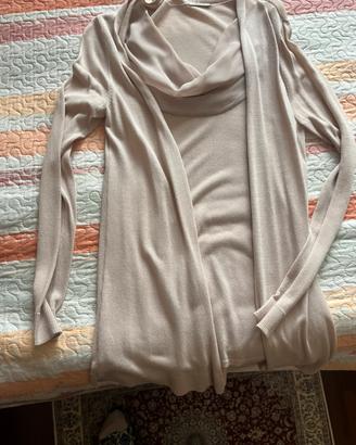 Maglia cotone con collo in seta  rosa antico