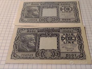 10 LIRE-"TESTA DI GIOVE"-PEZZI 2-FDS-COME FOTO