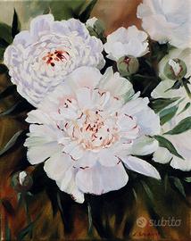 Dipinto olio su tela  Fiori Peonia 24x30