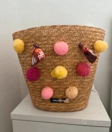Borsa paglia pon pon Calzedonia