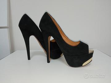 Décolleté spuntata in pelle nera scamosciata n°35
