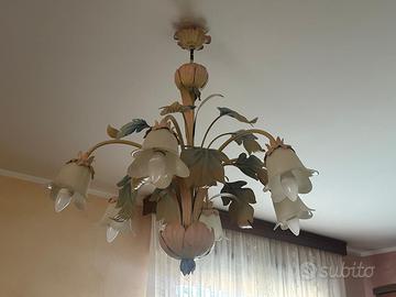 Lampadario in ferro battuto e vetro – 6 luci