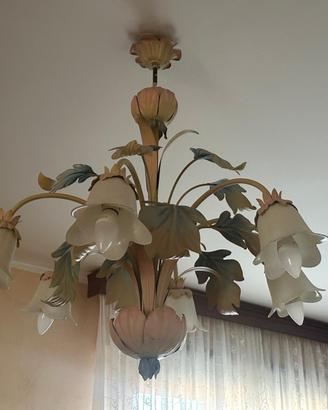 Lampadario in ferro battuto e vetro – 6 luci