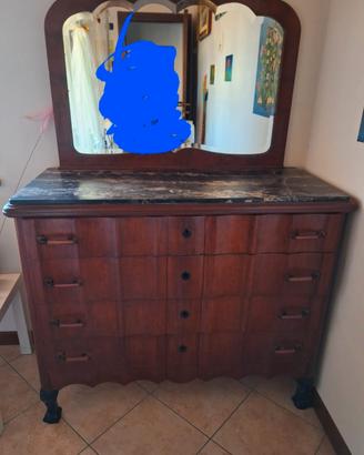 comò e 2 comodini legno e marmo