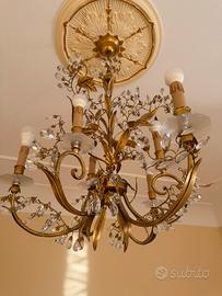Coppia di lampadari ferro dorato cristalli 6 luci
