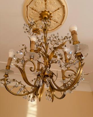 Coppia di lampadari ferro dorato cristalli 6 luci