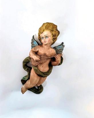 Antica Scultura Angelo Musicista in legno (30x16 c