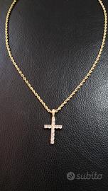 60cm Collana in acciaio con croce brillante