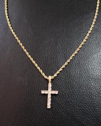60cm Collana in acciaio con croce brillante