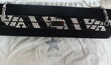 borsa da sera in raso nero con Swarovski