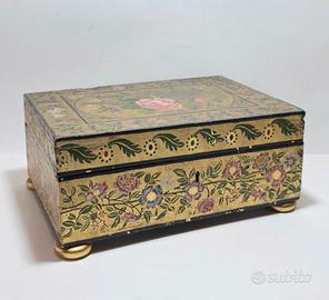 Antico Cofanetto Portagioie in Legno Dorato XIX