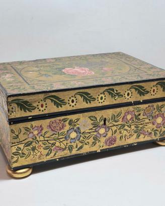 Antico Cofanetto Portagioie in Legno Dorato XIX