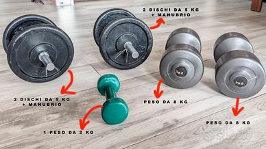 Pesi da palestra: 2 da 10kg + 2 da 8kg + 1 da 2kg