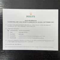 Rolex nota informativa metalli Oystersteel 