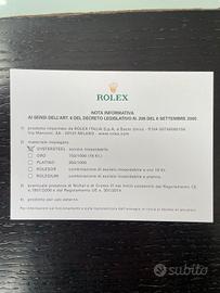 Rolex nota informativa metalli Oystersteel 