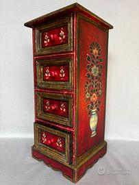 Cassettiera miniatura legno dipinta a mano indiana