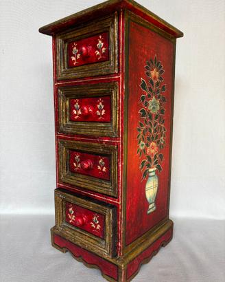 Cassettiera miniatura legno dipinta a mano indiana