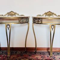 Console Vintage in Ottone Dorato e Marmo Rosa