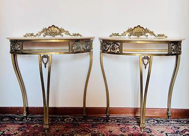 Console Vintage in Ottone Dorato e Marmo Rosa