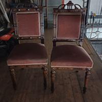 2 sedie antiche in velluto rosa antico