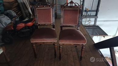 2 sedie antiche in velluto rosa antico