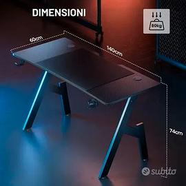 Scrivania Gaming Ergonomica, 140 x 60 cm