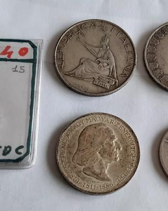 Monete argento. Lotto da 5 pezzi 