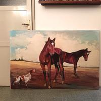 Quadro grande  - Cane e cavalli - 150 cm x 100 cm