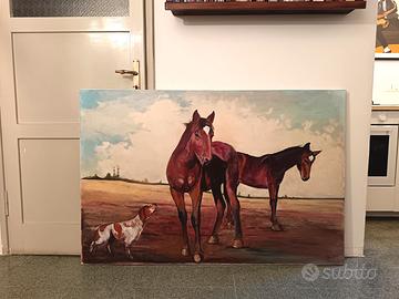 Quadro grande  - Cane e cavalli - 150 cm x 100 cm