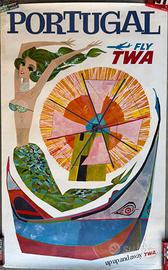 Poster vintage DAVID KLEIN TWA PORTUGAL