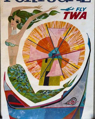 Poster vintage DAVID KLEIN TWA PORTUGAL