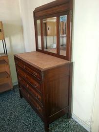comò legno antico con specchiera e marmo
